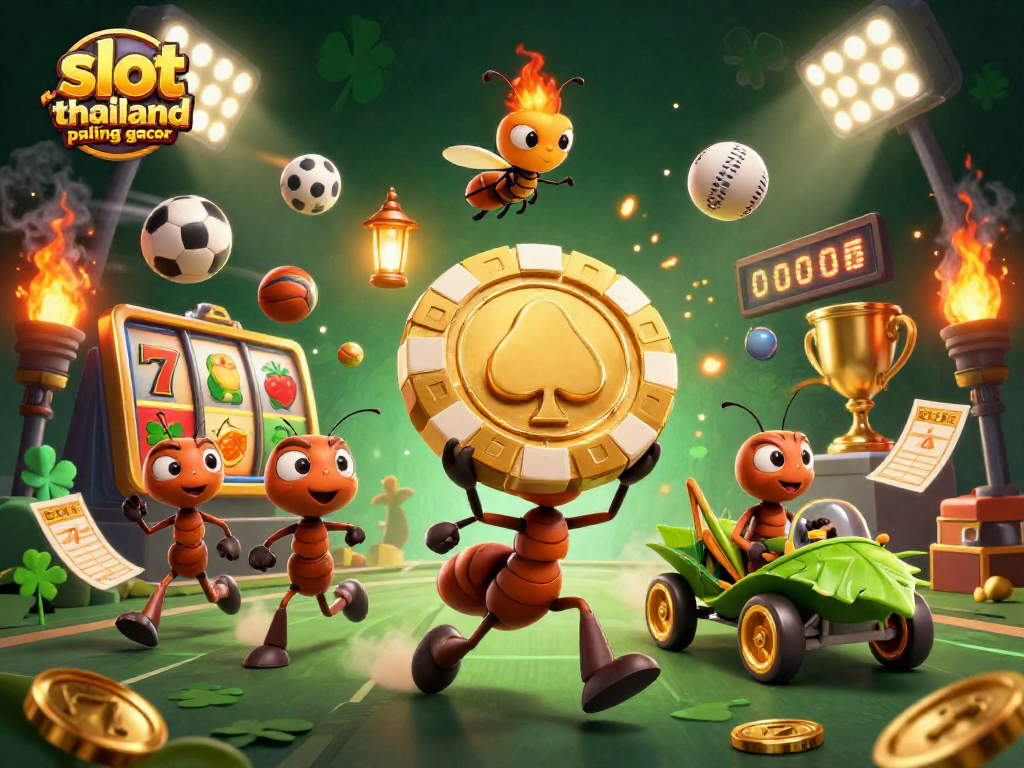 Join the fun with slot thailand paling gacor, featuring playful ants with a giant poker chip in a vibrant casino heist!
