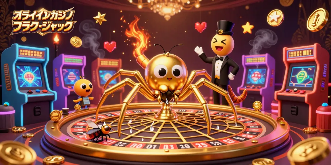 オンラインカジノブラック・ジャックのスリルを体験するカートゥーン風のイラスト