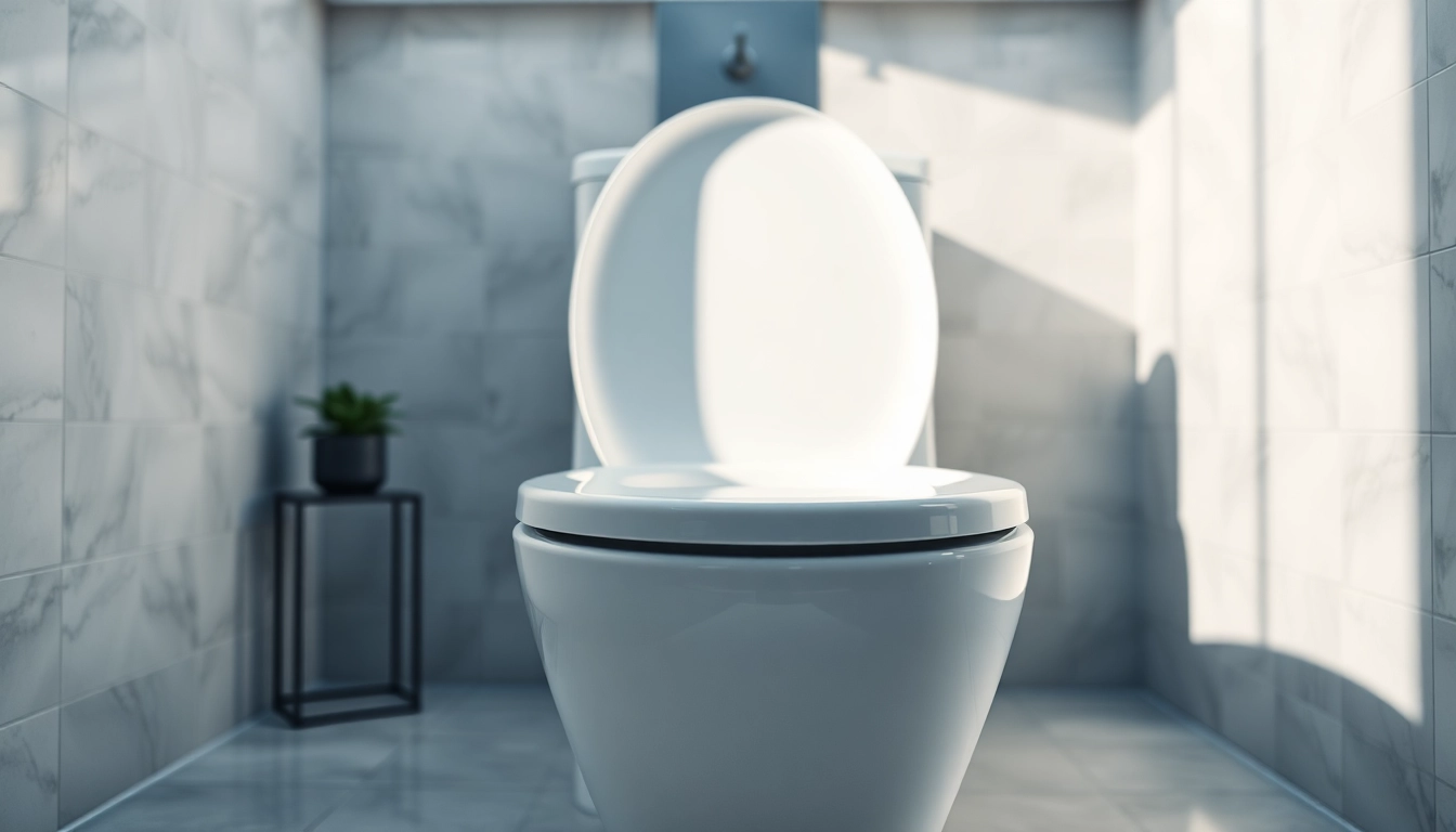 Illustra il copri wc elegante e moderno in un bagno ben illuminato.