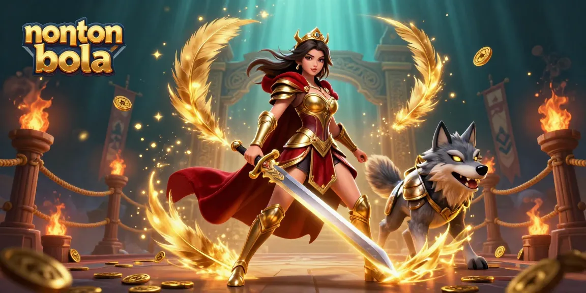 Experience nonton bola in stunning HD with dynamic elements surrounding a warrior queen and her wolf companion.