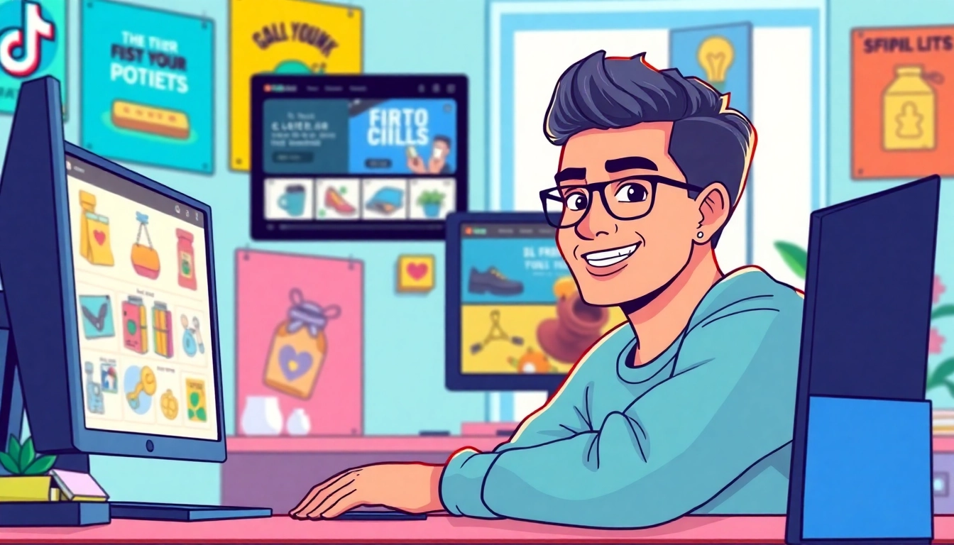 Showcasing paid links for TikTok creators with engaging videos and vibrant products in a creative workspace.