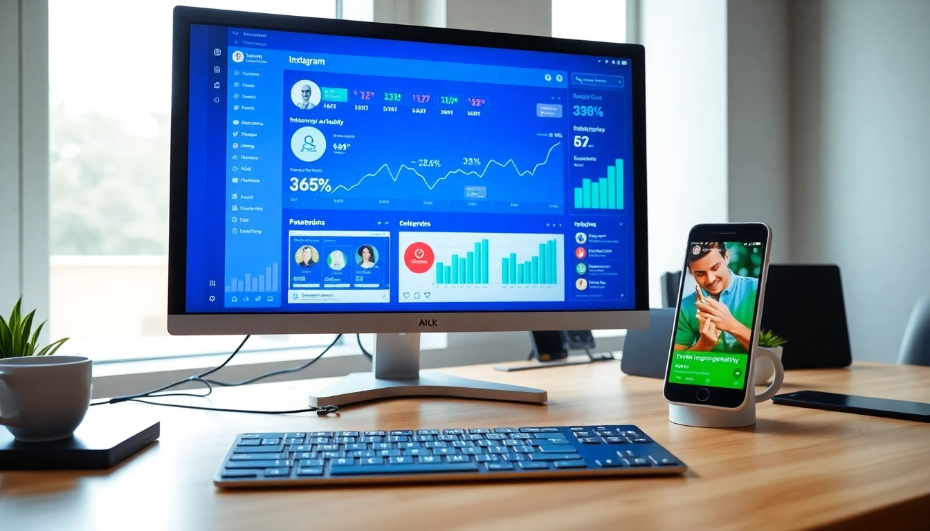 Increase engagement with an Instagram smm panel analytics dashboard in a vibrant workspace.