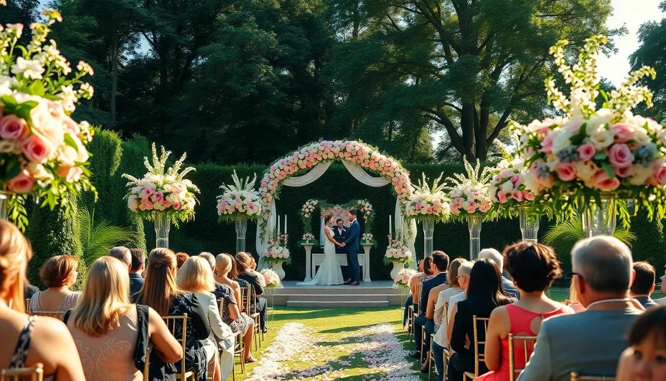 Hochzeits location mit romantischer Gartenzeremonie und eleganter Dekoration.