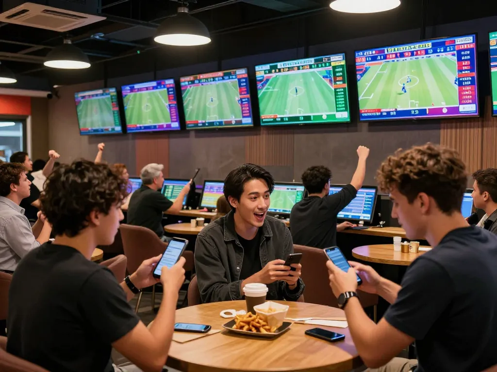 Siti scommesse deposito minimo 1 euro action captured at a vibrant sportsbook with enthusiastic bettors analyzing odds.