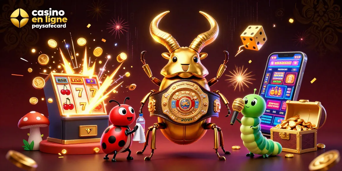 Jouer dans un casino en ligne paysafecard avec une illustration colorée et dynamique mettant en scène des personnages ludiques.