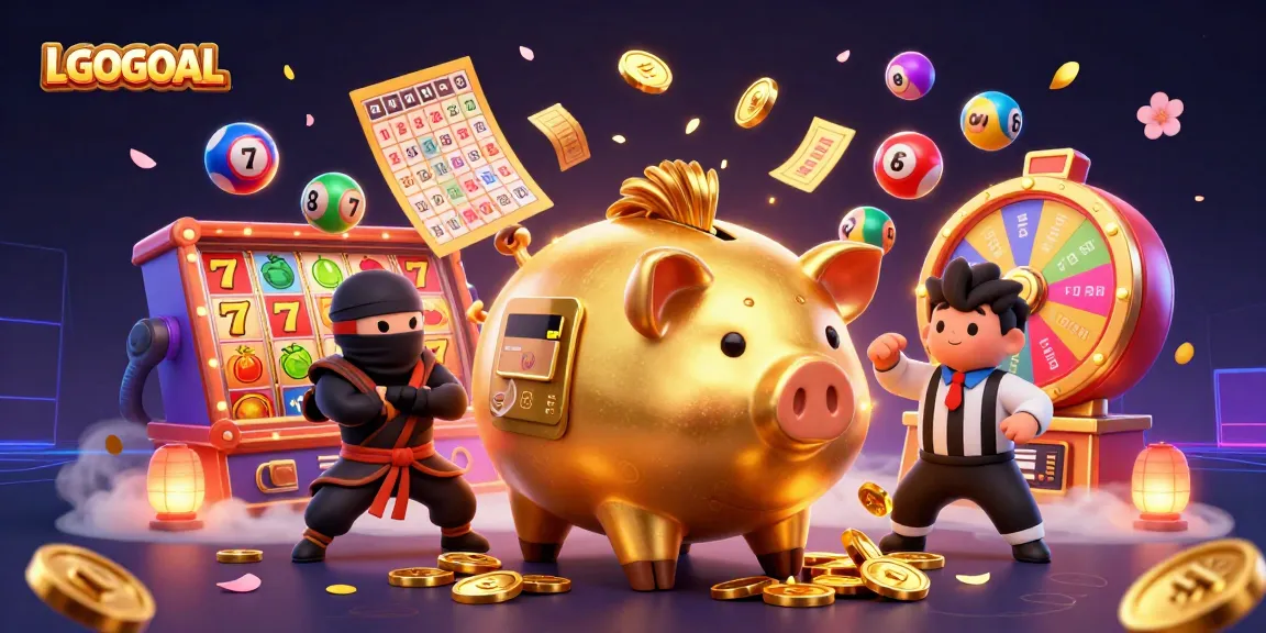Experience thrilling wins with LGOGOAL's vibrant casino scene featuring a piggy bank sumo wrestler and dynamic game elements.