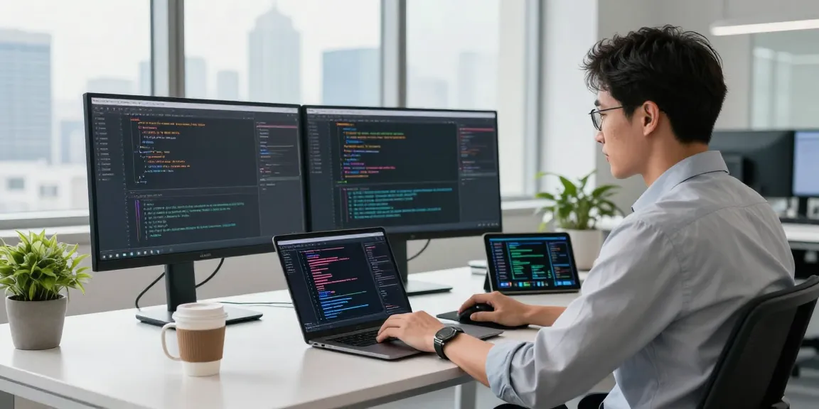 Developer coding in an innovative AI workspace, showcasing crushonai technology.