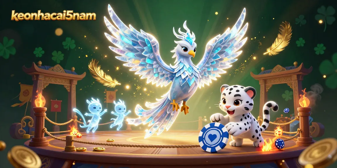 Join the action with keonhacai5nam as the ice phoenix and snow leopard cub celebrate with betting chips.