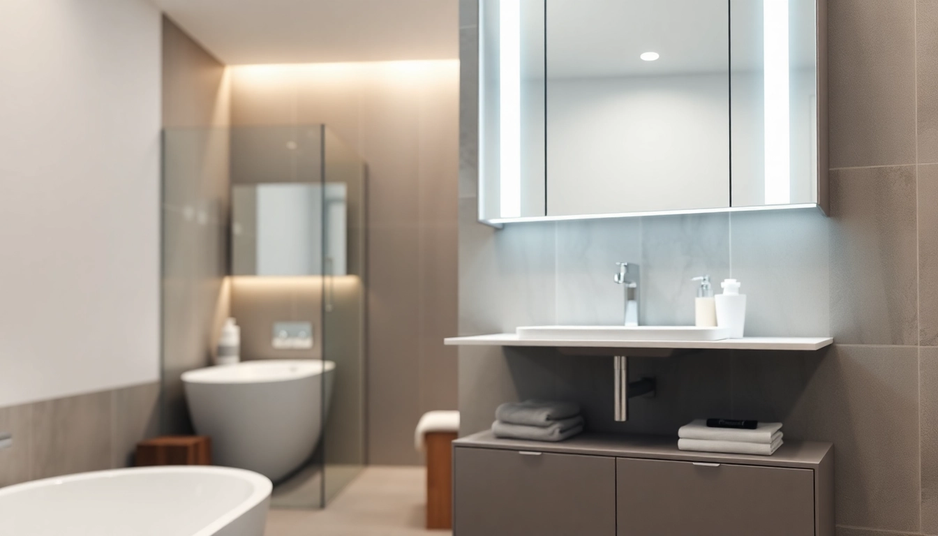 sonni Spiegelschrank in einem modernen Badezimmer mit stilvollem Design und LED-Beleuchtung.