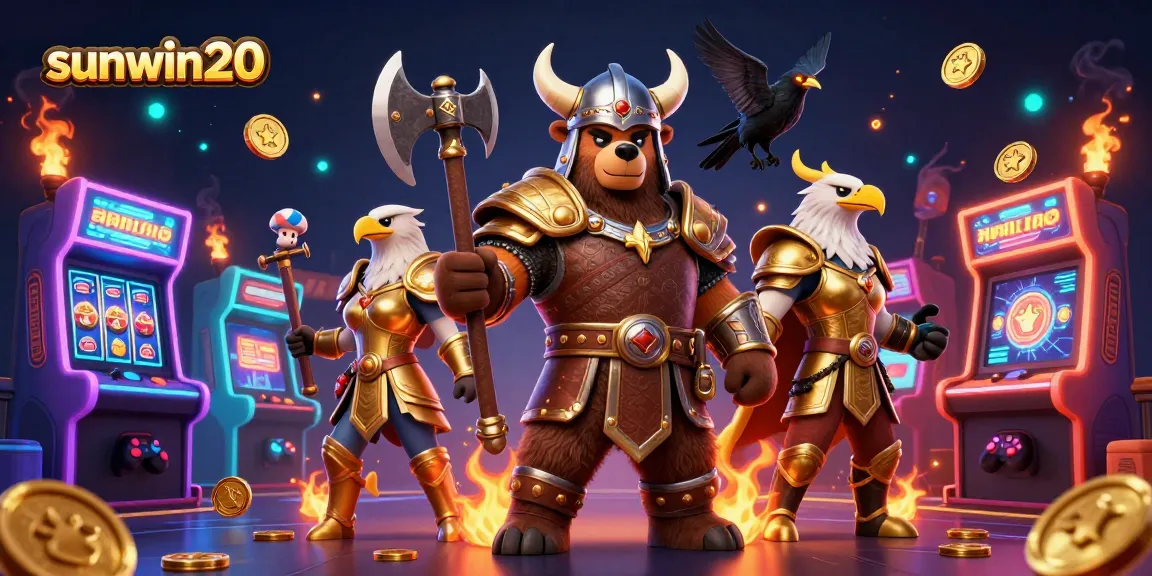 Experience thrilling gameplay with sunwin20, featuring a dynamic Viking scene and colorful casino elements.
