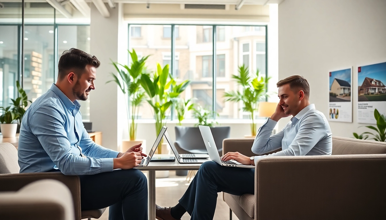 Engaging scene with agents presenting guaranteed rent in Amersham in a modern office.