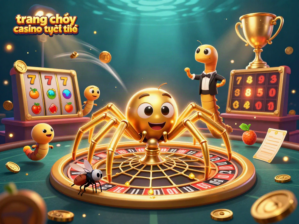 Trang chơi casino trực tuyến cùng nhện vàng và cỗ xe roulette sắc nét hứa hẹn những trận cược hấp dẫn.