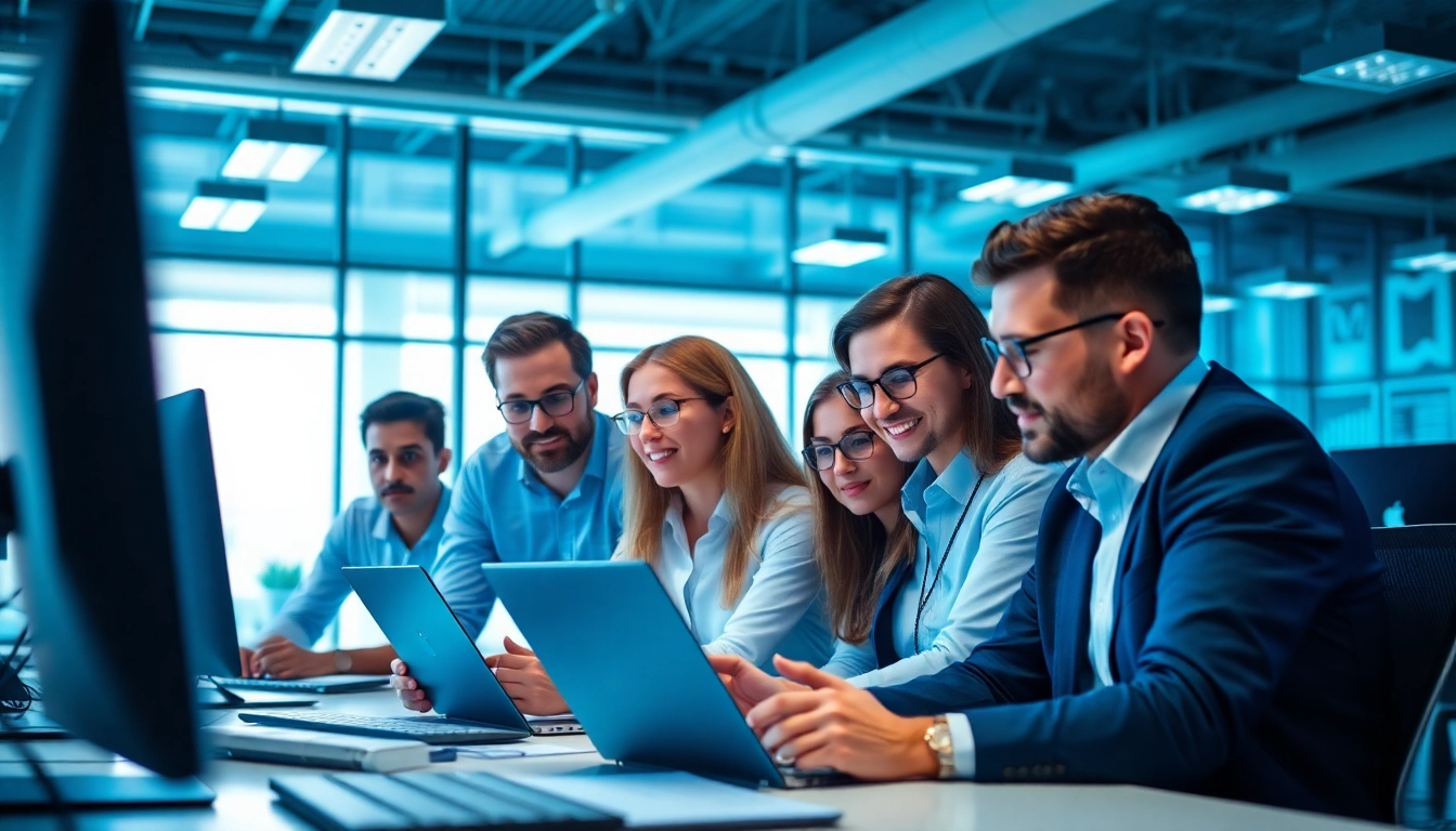 Engaged professionals in a modern workspace showcasing managed IT services near me.
