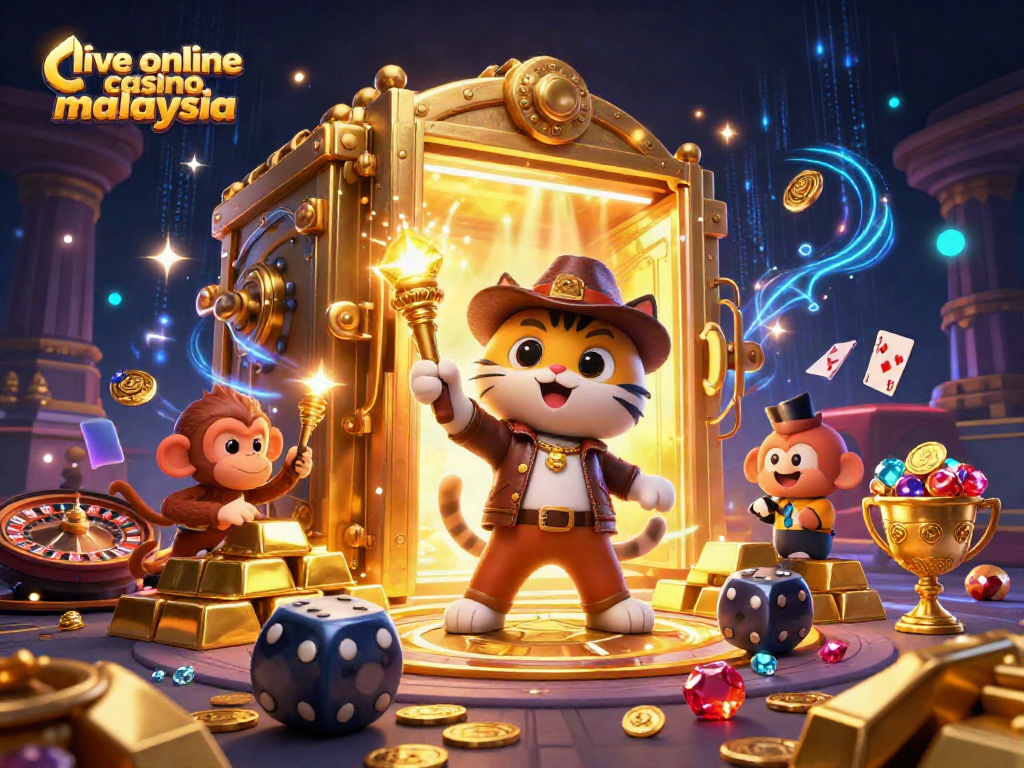 Experience the excitement at live online casino Malaysia, bursting with vibrant casino artifacts and characters.