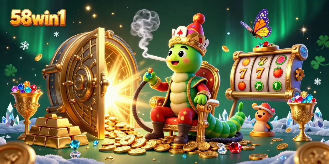Experience the thrilling world of 58win1 with a vibrant casino-themed 3D illustration featuring exciting gaming elements.