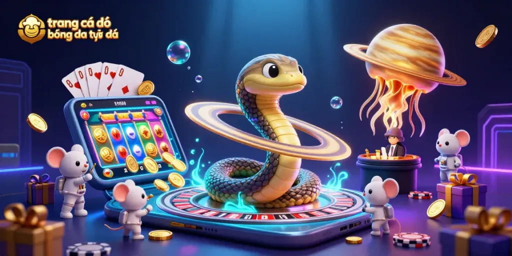 Trang cá độ bóng đá trực tiếp với các con chuột phi hành gia đặt cược trên các vòng của hành tinh, thể hiện sự kịch tính trong cá cược thể thao.