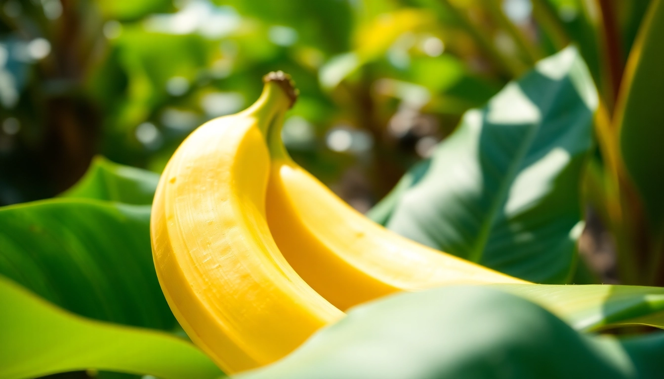 See the delightful nano banana showcasing its vibrant color and unique texture amid lush greenery.