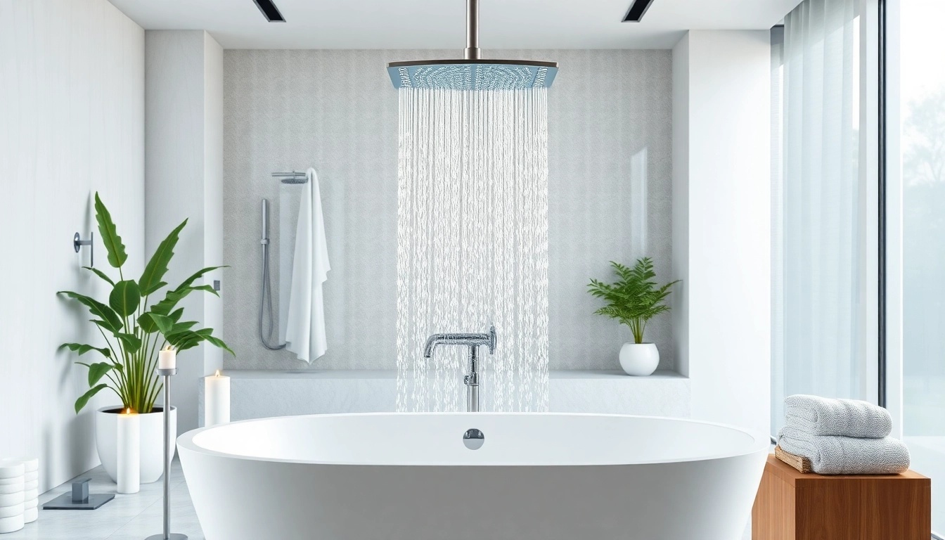 Experience elegant showers Australia in a luxurious modern bathroom design with soft lighting and stylish decor.