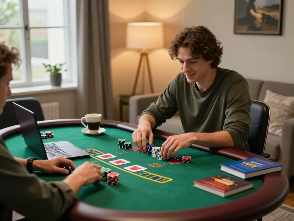 Player enjoying a strategic blackjack game on 388bet, showcasing intense gaming atmosphere and setup.