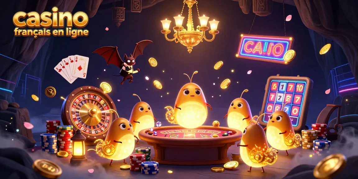 Plongez dans l'univers des jeux sur un casino français en ligne, avec des personnages lumineux et des tables de jeu captivantes.