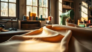 Punta di Roma stof in focus met een rijke textuur op een vintage naaitafel.