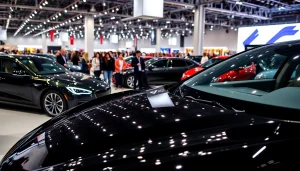 Exciting Auto Cars Show showcasing modern cars and enthusiastic crowds at a convention center.