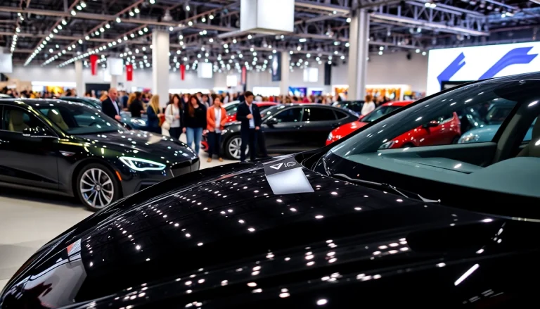 Exciting Auto Cars Show showcasing modern cars and enthusiastic crowds at a convention center.