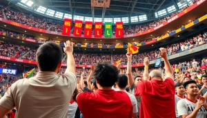 스포츠중계로 응원하는 팬들이 응집된 화려한 경기장 모습