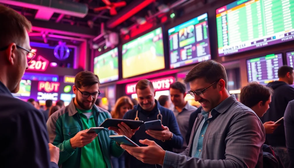 Engaging bettors exploring the best sports betting sites in Mexico in a vibrant sports bar setting.