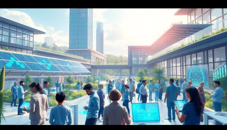 Explore the dynamic world of Technology through a vibrant illustration of a futuristic tech hub.