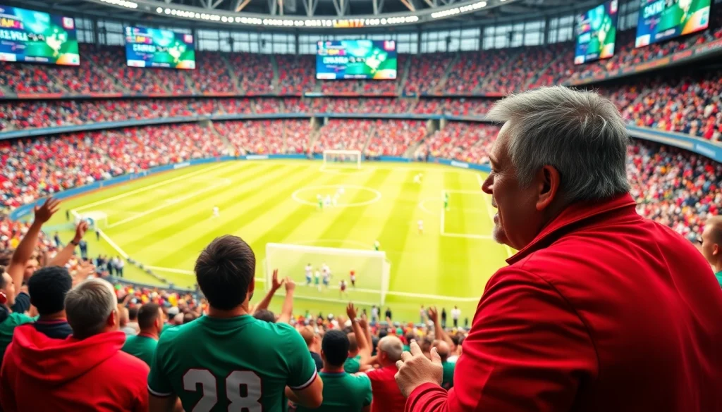 스포츠중계의 열정적인 현장 방송 장면을 보여주는 이미지