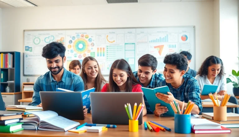 Students collaborating in a vibrant classroom, enhancing their Education experience through teamwork and advanced learning tools.
