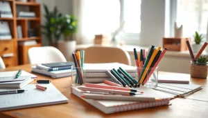 Explore beautifully organized stationery uk items on a wooden desk in a bright workspace