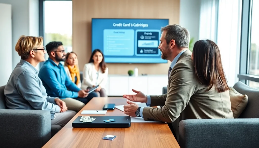 신용카드 현금화 방법에 대해 논의하는 전문가의 모습과 신뢰감을 주는 사무실 풍경