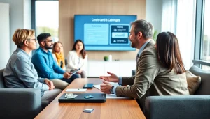 신용카드 현금화 방법에 대해 논의하는 전문가의 모습과 신뢰감을 주는 사무실 풍경