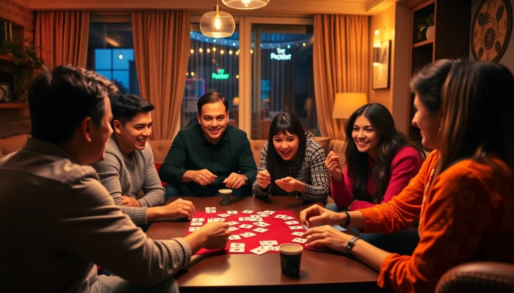 Players enjoying a lively game of Ok rummy, showcasing strategy and camaraderie in a welcoming atmosphere.