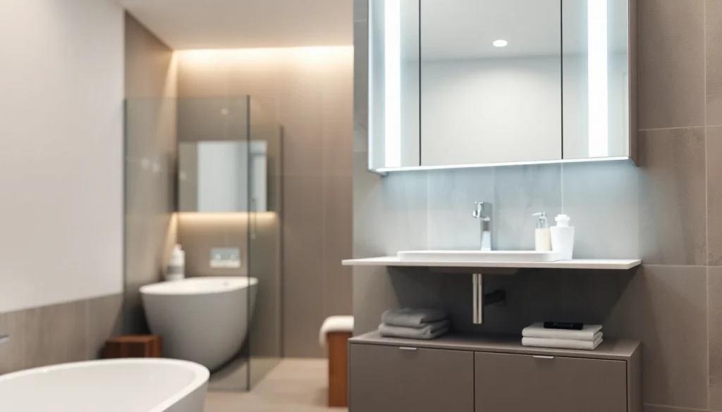 sonni Spiegelschrank in einem modernen Badezimmer mit stilvollem Design und LED-Beleuchtung.