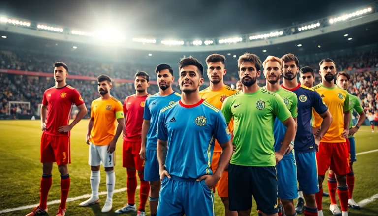 Showcasing team football kits worn by players in a competitive atmosphere on a football pitch.