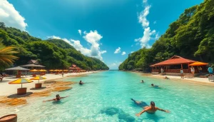 O que fazer em Paripueira: Vista cênica das praias de Paripueira e das piscinas naturais, com turistas aproveitando atividades aquáticas.
