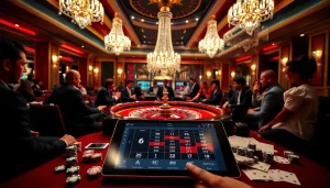Người chơi tận hưởng cảm giác phấn khích của ứng dụng Bet VIP tại bàn casino sang trọng.