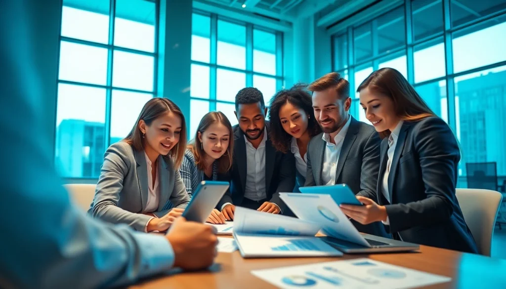 Analyze competitive intelligence data with a professional team in a modern office