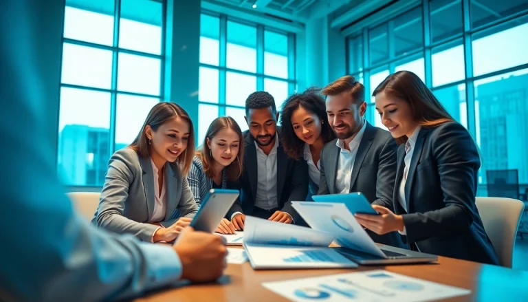 Analyze competitive intelligence data with a professional team in a modern office