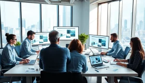 Professional team at a công ty thiết kế website collaborating on modern design projects.