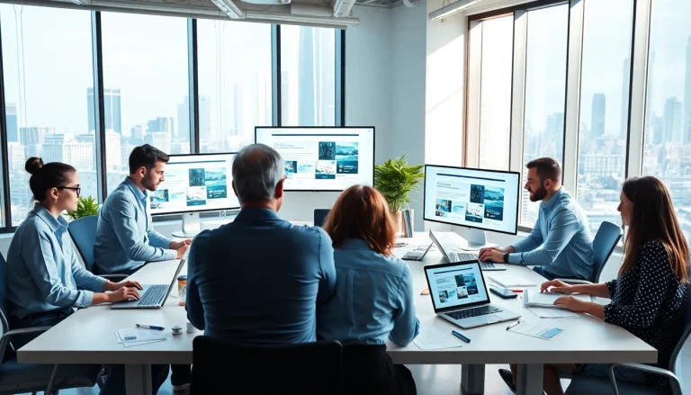 Professional team at a công ty thiết kế website collaborating on modern design projects.