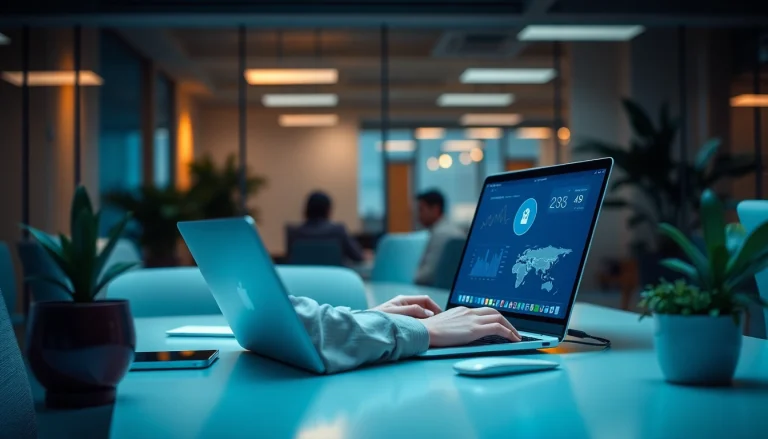 Connecting to 快连官网 VPN in a modern office environment, showcasing seamless technology.