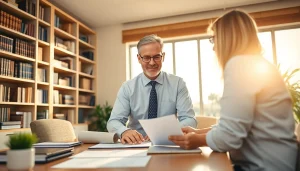 Florida Public Adjuster providing guidance to clients in a professional office setting