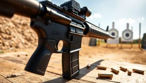 AR-15 featuring the forced reset trigger ar 15 mechanism in action at a shooting range.