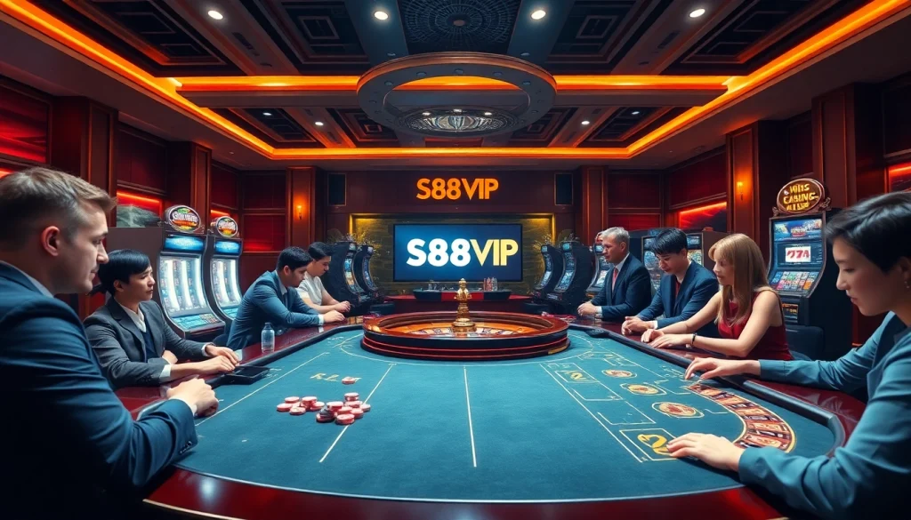 S88VIP online casino gaming table with excited players engaging in various thrilling games.