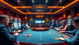 S88VIP online casino gaming table with excited players engaging in various thrilling games.
