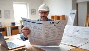 Dive into the das 140 form with a contractor reviewing essential paperwork in a bright office.